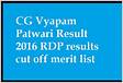 CG Vyapam Patwari Resultado 2016 Chhattisgarh RDP Lista de Mérito